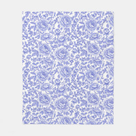 Blauw Frans Toile Bloemmotief Fleece Deken