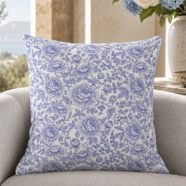 Blauw Frans Toile Bloempatroon Kussen