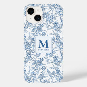 Blauw Frans Toile de Jouy bloempatroon Monogram Case-Mate iPhone 14 Hoesje