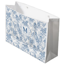 Blauw Frans Toile de Jouy bloempatroon Monogram Groot Cadeauzakje