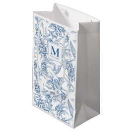 Blauw Frans Toile de Jouy bloempatroon Monogram Klein Cadeauzakje