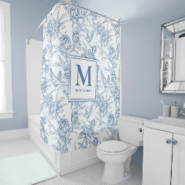 Blauw Frans Toile de Jouy Monogram Douchegordijn