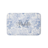 Blauw Frans Toile de Jouy Monogram Initiaal Naam Badmat (Voorkant)
