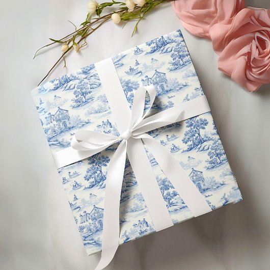 Blauw Frans Toile de Jouy  Stijl Elegant Cadeaupapier