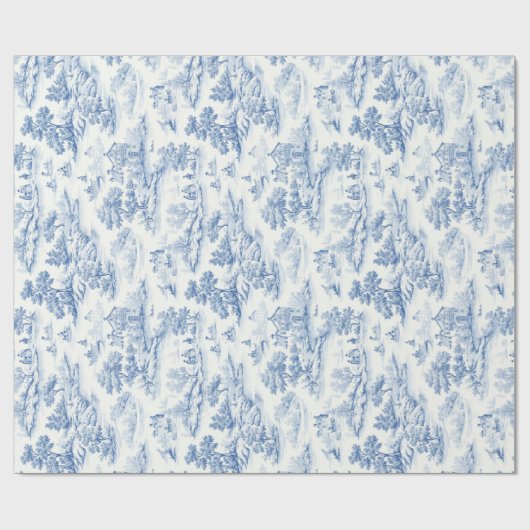 Blauw Frans Toile de Jouy  Stijl Elegant Cadeaupapier (Vlak)