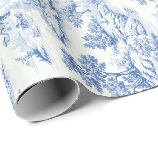 Blauw Frans Toile de Jouy  Stijl Elegant Cadeaupapier (Rol Hoek)
