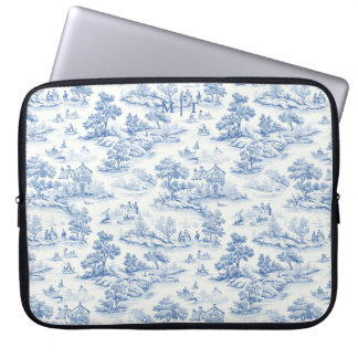 Blauw Frans Toile de Jouy Stijlvolle Monogra Laptop Sleeve