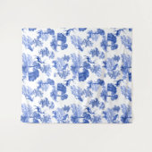 Blauw Frans Toile Herten Vos Bos Patroon Wandkleed (Voorkant (horizontaal))