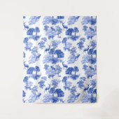 Blauw Frans Toile Herten Vos Bos Patroon Wandkleed (Voorkant)