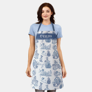 Blauw Frans Toile hondenliefhebber ontwerp Schort