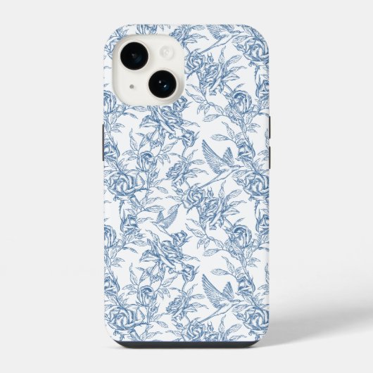 Blauw Frans Toile iPhone Hoesje (Achterkant)