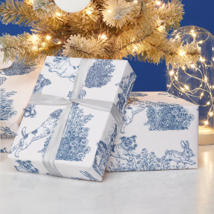 Blauw Frans Toile Jack Russell-cadeaupapier Cadeaupapier