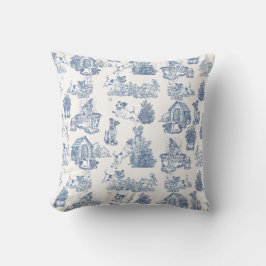 Blauw Frans Toile Jack Russell Cottage Kussen