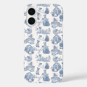 Blauw Frans Toile Jack Russell Elegantie iPhone 16 Hoesje