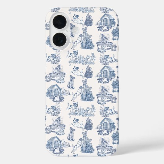 Blauw Frans Toile Jack Russell Elegantie Case-Mate iPhone Case (Achterkant)