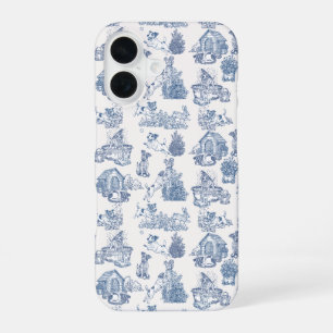 Blauw Frans Toile Jack Russell Elegantie iPhone 16 Hoesje