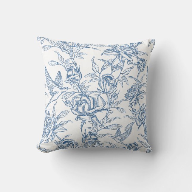 Blauw Frans Toile Kussen (Voorkant)