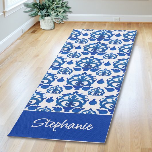Blauw Frans Toile Patroon Aangepaste Naam Yogamat