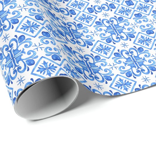 Blauw Frans Toile patroon Cadeaupapier (Rol Hoek)