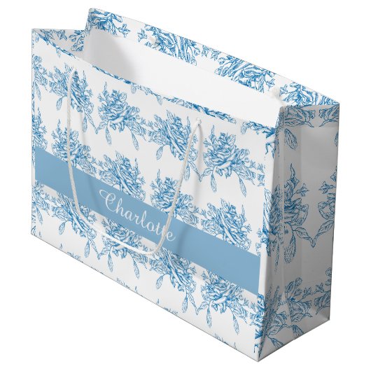 Blauw Frans Toile patroon Groot Cadeauzakje (Voorkant Gekanteld)