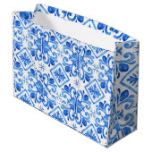 Blauw Frans Toile patroon Groot Cadeauzakje (Achterkant Gekanteld)