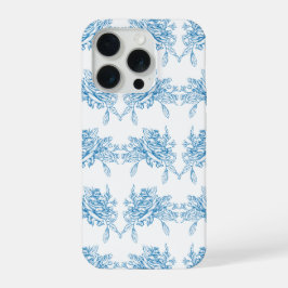 Blauw Frans Toile patroon iPhone 15 Pro Case