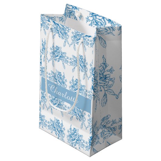 Blauw Frans Toile patroon Klein Cadeauzakje (Voorkant Gekanteld)