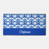 Blauw Frans Toile Patroon Monogram Naam Bureaumat (Voorkant)