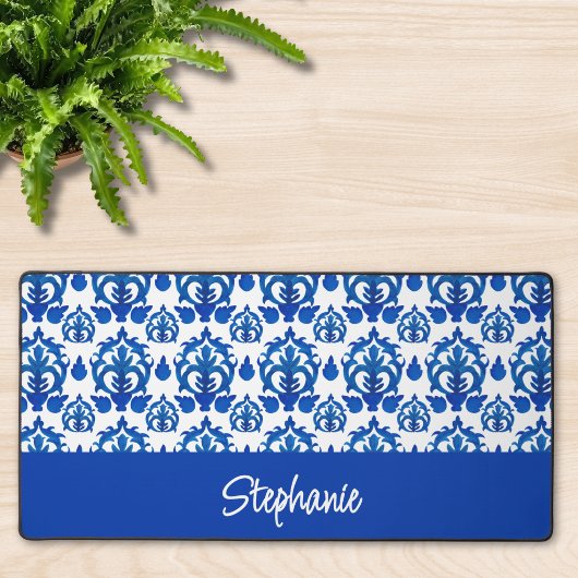 Blauw Frans Toile Patroon Monogram Naam Bureaumat