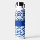 Blauw Frans Toile patroon monogram naam Waterfles (Voorkant)