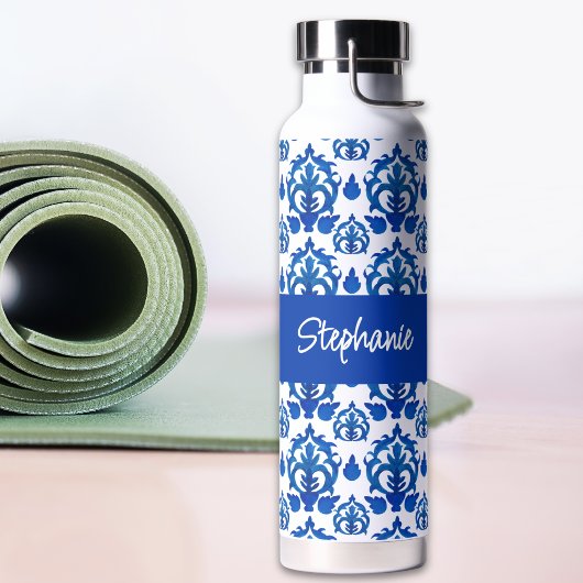 Blauw Frans Toile patroon monogram naam Waterfles