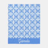 Blauw Frans Toile Patroon Naam Fleece Deken (Voorkant)