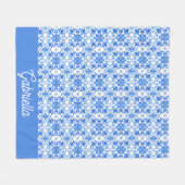 Blauw Frans Toile Patroon Naam Fleece Deken (Voorkant (Horizontaal))
