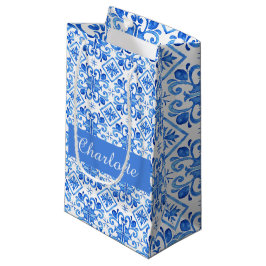 Blauw Frans Toile patroon naam Klein Cadeauzakje