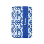 Blauw Frans Toile patroon naam monogram Badmat (Voorkant Verticaal)