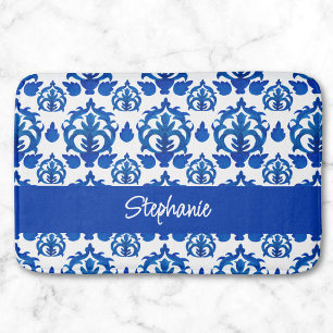 Blauw Frans Toile patroon naam monogram Badmat