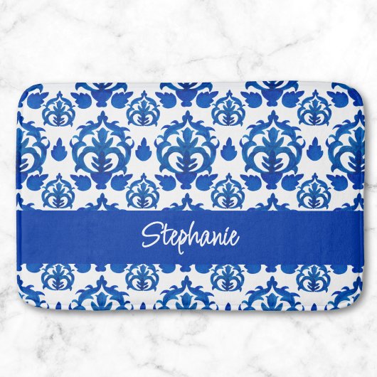 Blauw Frans Toile patroon naam monogram Badmat