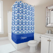 Blauw Frans Toile patroon naam monogram Douchegordijn (In situ)