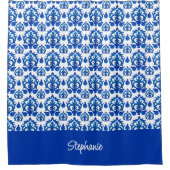 Blauw Frans Toile patroon naam monogram Douchegordijn (Voorkant)