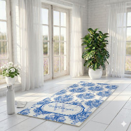 Blauw Frans Toile Patroon Naam Monogram Yogamat