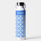 Blauw Frans Toile Patroon Naam Waterfles (Voorkant)