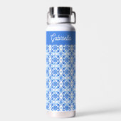 Blauw Frans Toile Patroon Naam Waterfles (Achterkant)