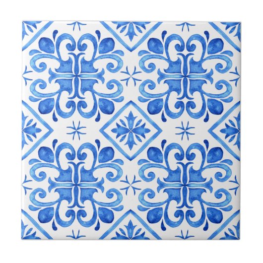 Blauw Frans Toile patroon Tegeltje (Voorkant)