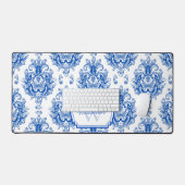 Blauw Frans Toile Patroonnaam Monogram Bureaumat (Keyboard & Muis)
