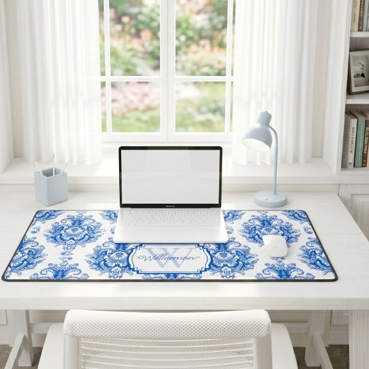 Blauw Frans Toile Patroonnaam Monogram Bureaumat