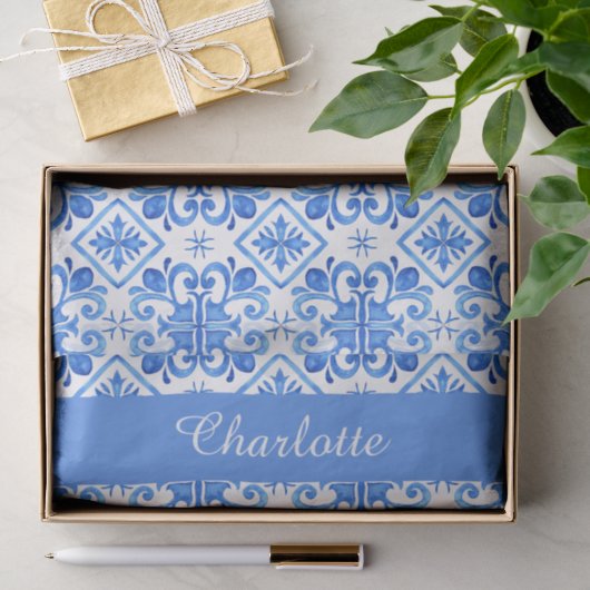 Blauw Frans Toile patroonnaam Tissuepapier (Geschenk)