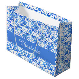 Blauw Frans Toile patroonnaam Tissuepapier Groot Cadeauzakje