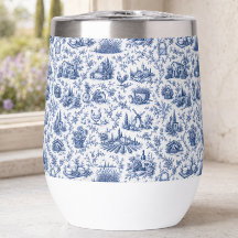 Blauw Frans Toile Platteland Rozen Tak Patroon 