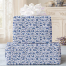 Blauw Frans Toile Platteland Rozen Tak Patroon