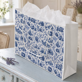Blauw Frans Toile Platteland Rozen Tak Patroon Groot Cadeauzakje